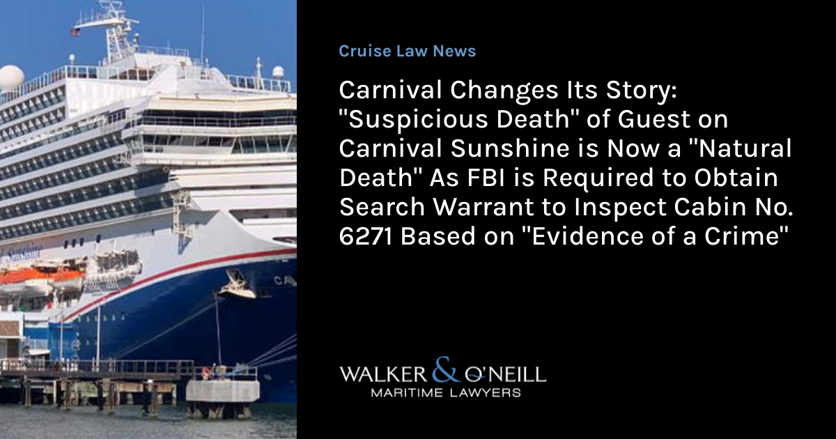 Carnival Changes Its Story "Suspicious Death" of Guest on Carnival